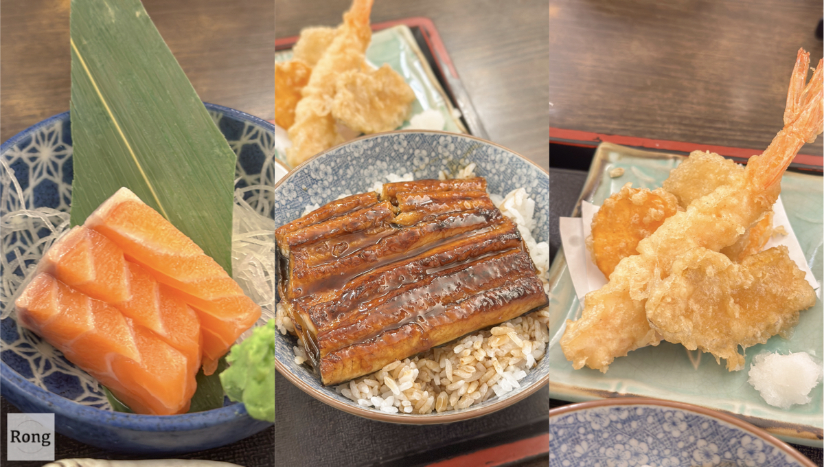 三撰鰻丼定食：生魚片、鰻魚、炸物